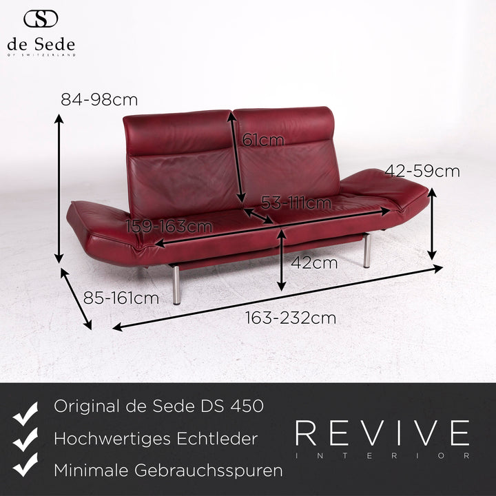 de Sede DS 450 designer leather sofa wine red red two-seater relax function couch #9519