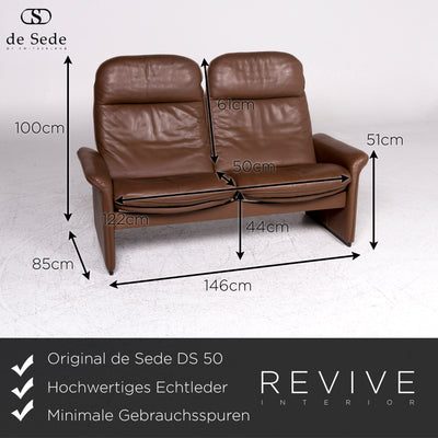 de Sede DS 50 Leder Sofa Braun Zweisitzer Couch #9389