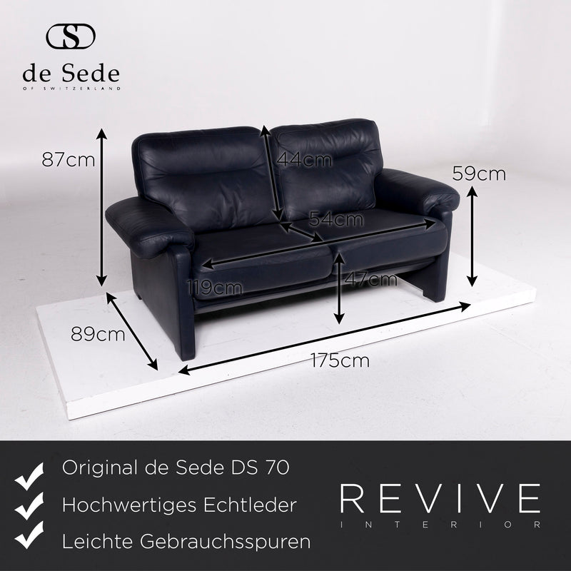 de Sede DS 70 Leder Sofa Blau Dunkelblau Zweisitzer Couch 