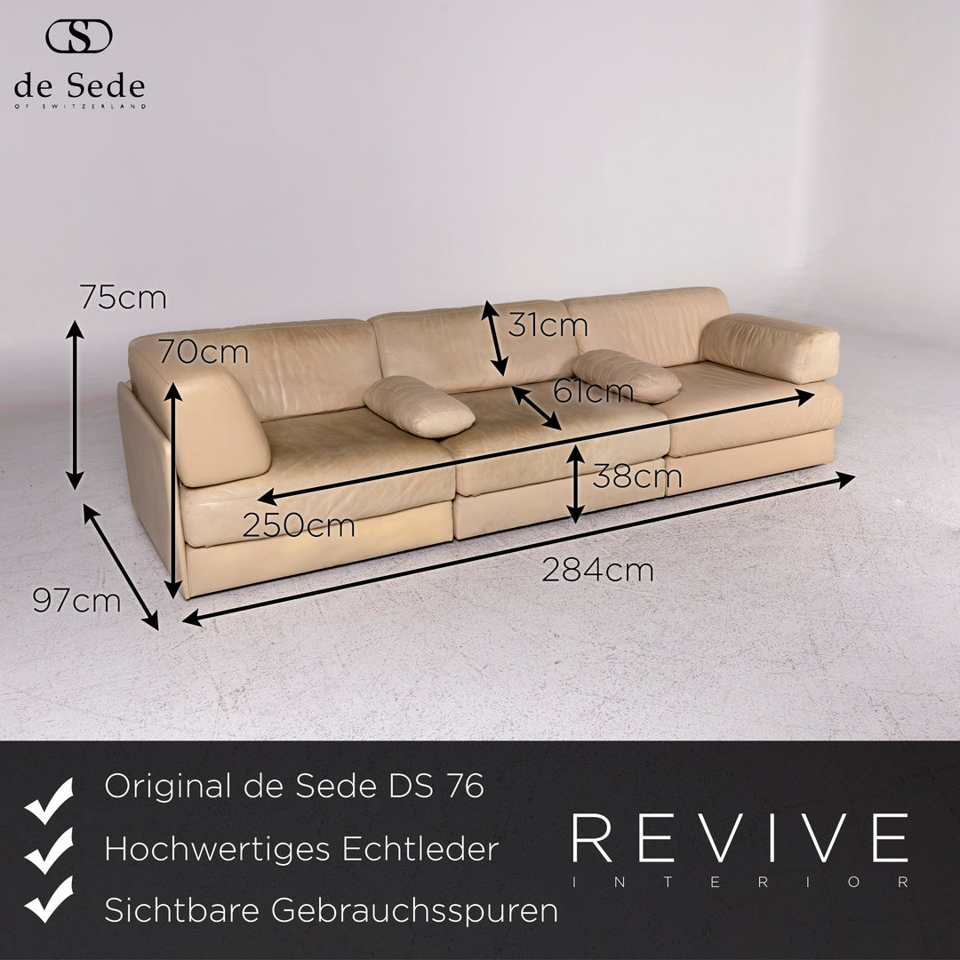 de Sede DS 76 Leder Sofa Beige Viersitzer Schlafsofa Couch #9726