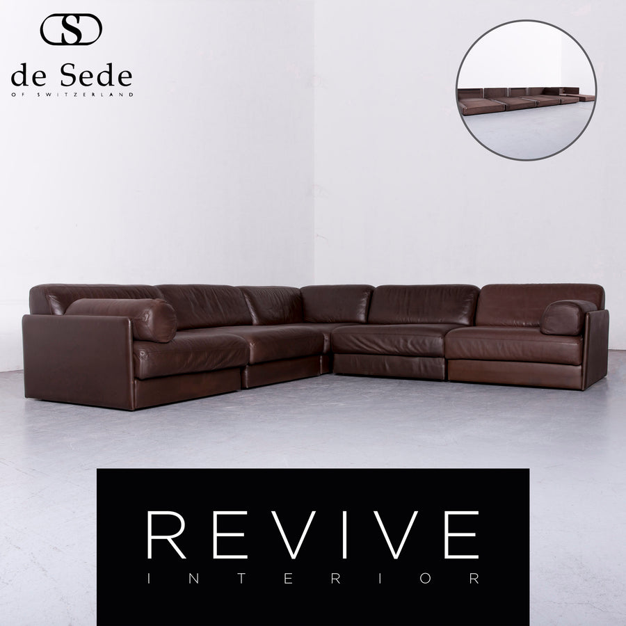 de Sede DS 76 Designer Leder Sofa Braun Echtleder Ecksofa Couch mit Hocker #6858