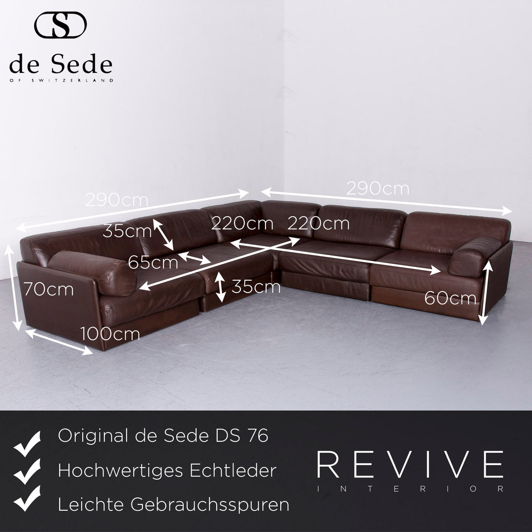 de Sede DS 76 Designer Leder Sofa Braun Echtleder Ecksofa Couch mit Hocker #6858