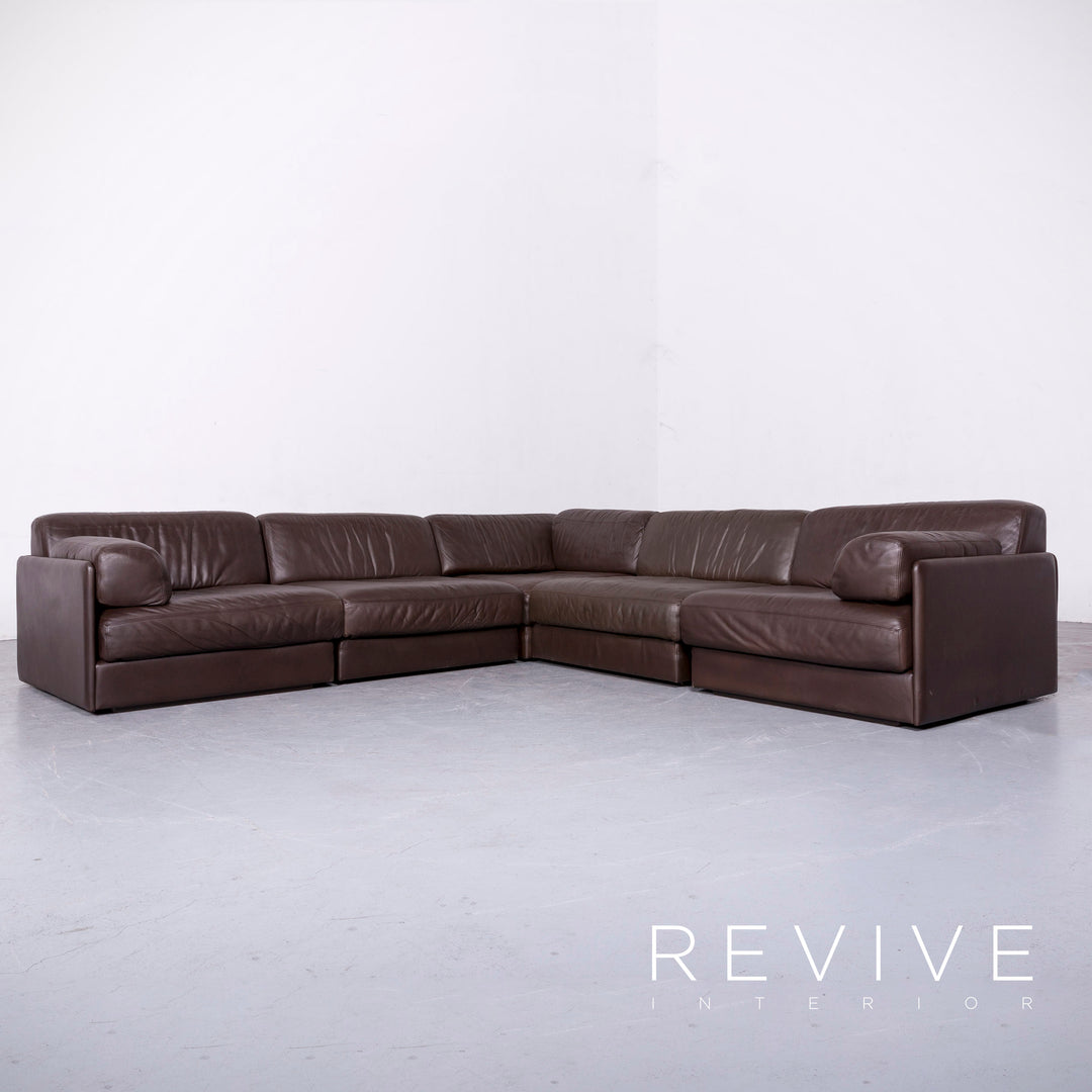 de Sede DS 76 Designer Leder Sofa Braun Echtleder Ecksofa Couch mit Hocker #6858