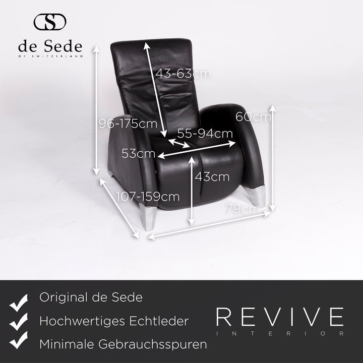 de Sede Designer Leder Sessel Schwarz Echtleder Stuhl Relax Funktion #8519
