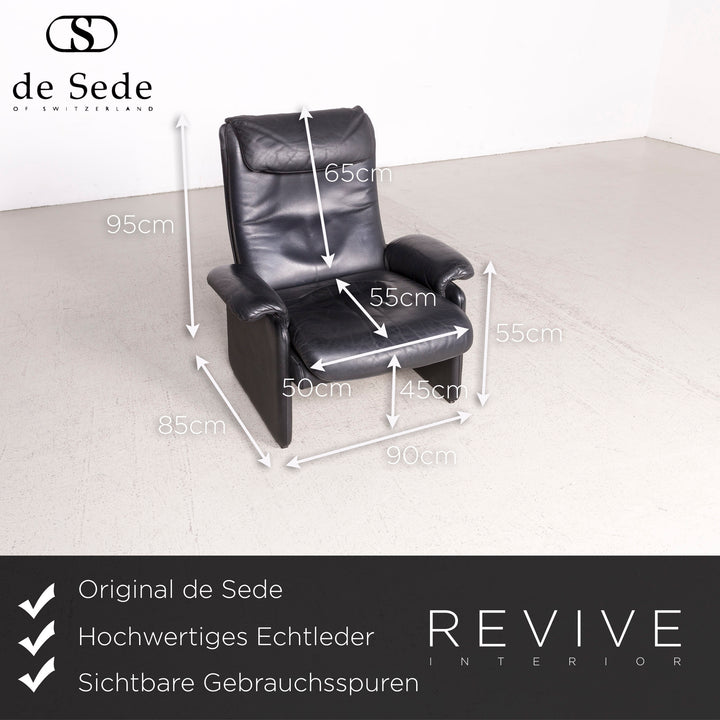 de Sede Designer Leder Sessel Garnitur Schwarz Hocker Echtleder #8456