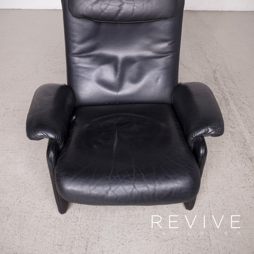 de Sede designer leather armchair set black stool genuine leather #8456