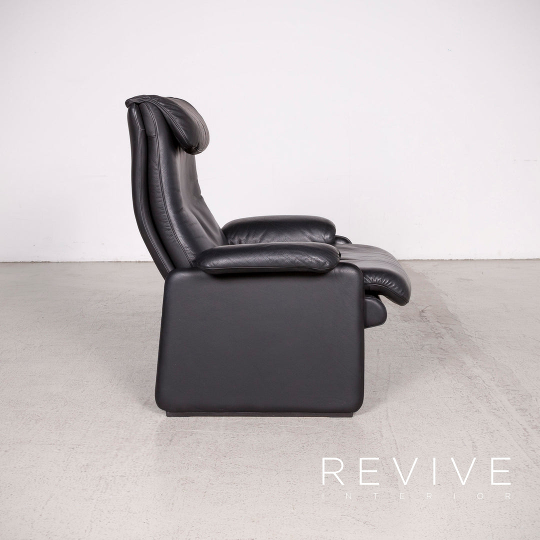 de Sede designer leather armchair set black stool genuine leather #8456