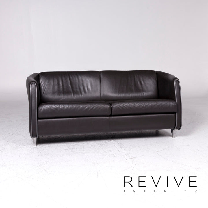 de Sede Leather Sofa Black Two Seater Couch #9141