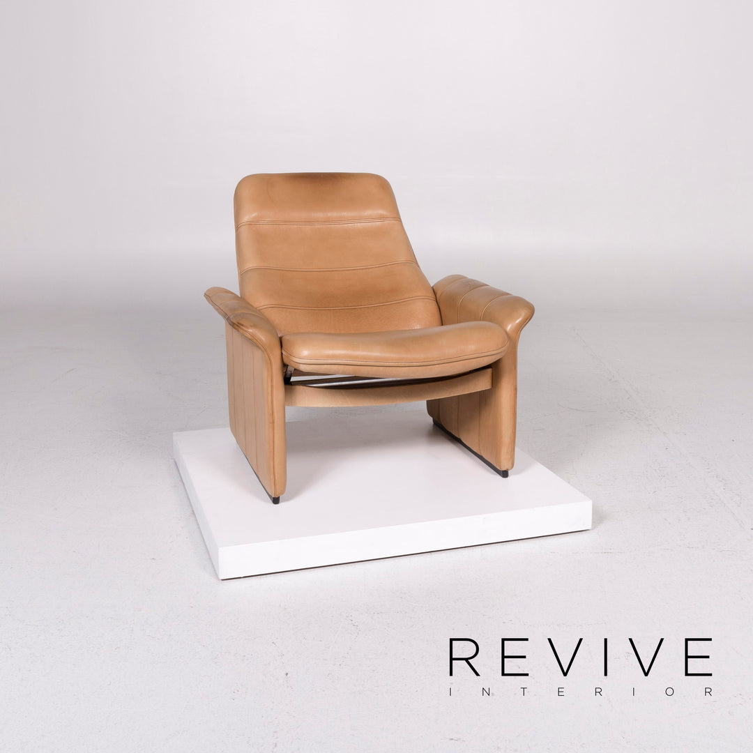 de Sede Leder Seesel Garnitur Beige 1x Sessel 1x Hocker #11558