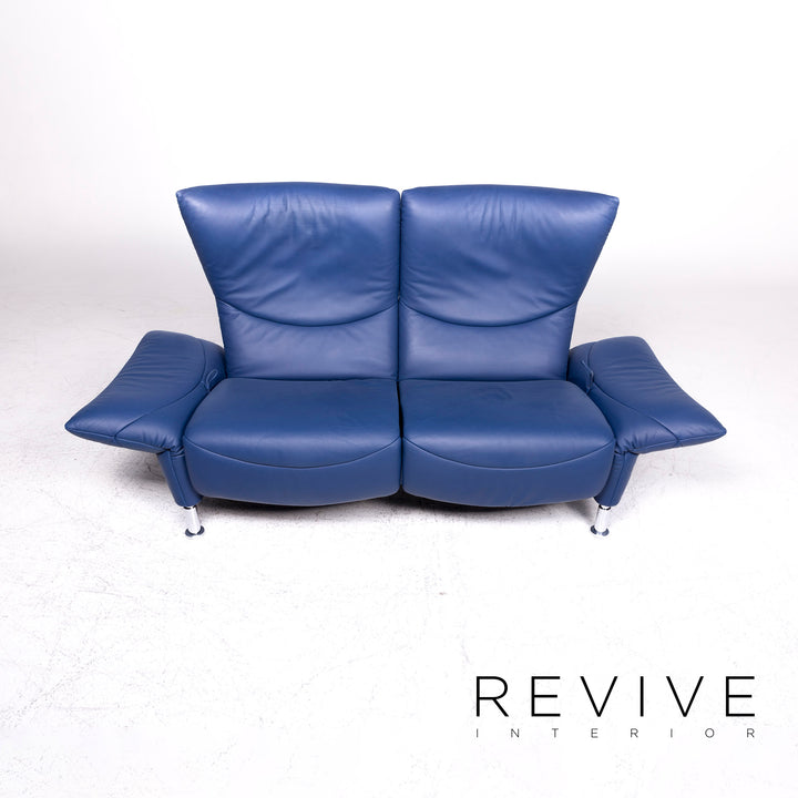 de Sede ds 145 Leder Sofa Blau Zweisitzer Funktion Couch #8806