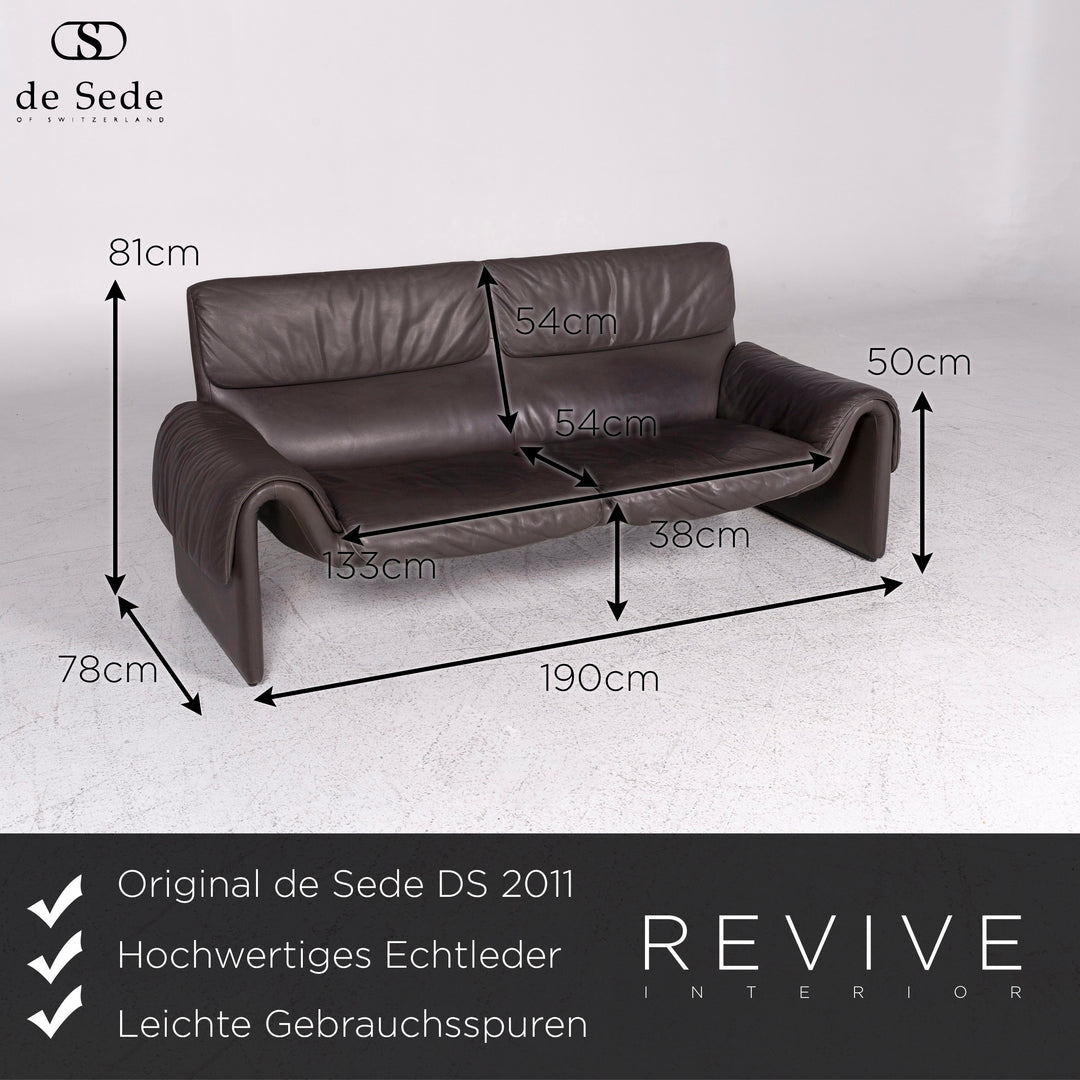 de Sede ds 2011 Designer Leder Sofa Graubraun Zweisitzer Couch #9503
