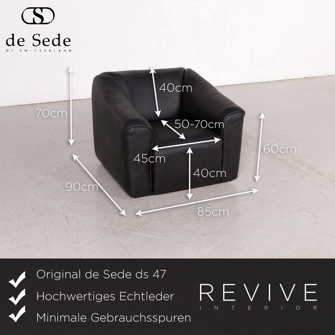 de Sede ds 47 Leder Sessel Schwarz Echtleder #8258