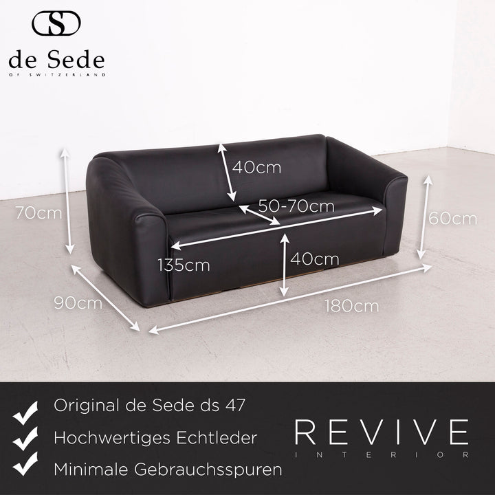de Sede ds 47 Leder Sofa Garnitur Schwarz Echtleder Zweisitzer Sessel Couch #8423