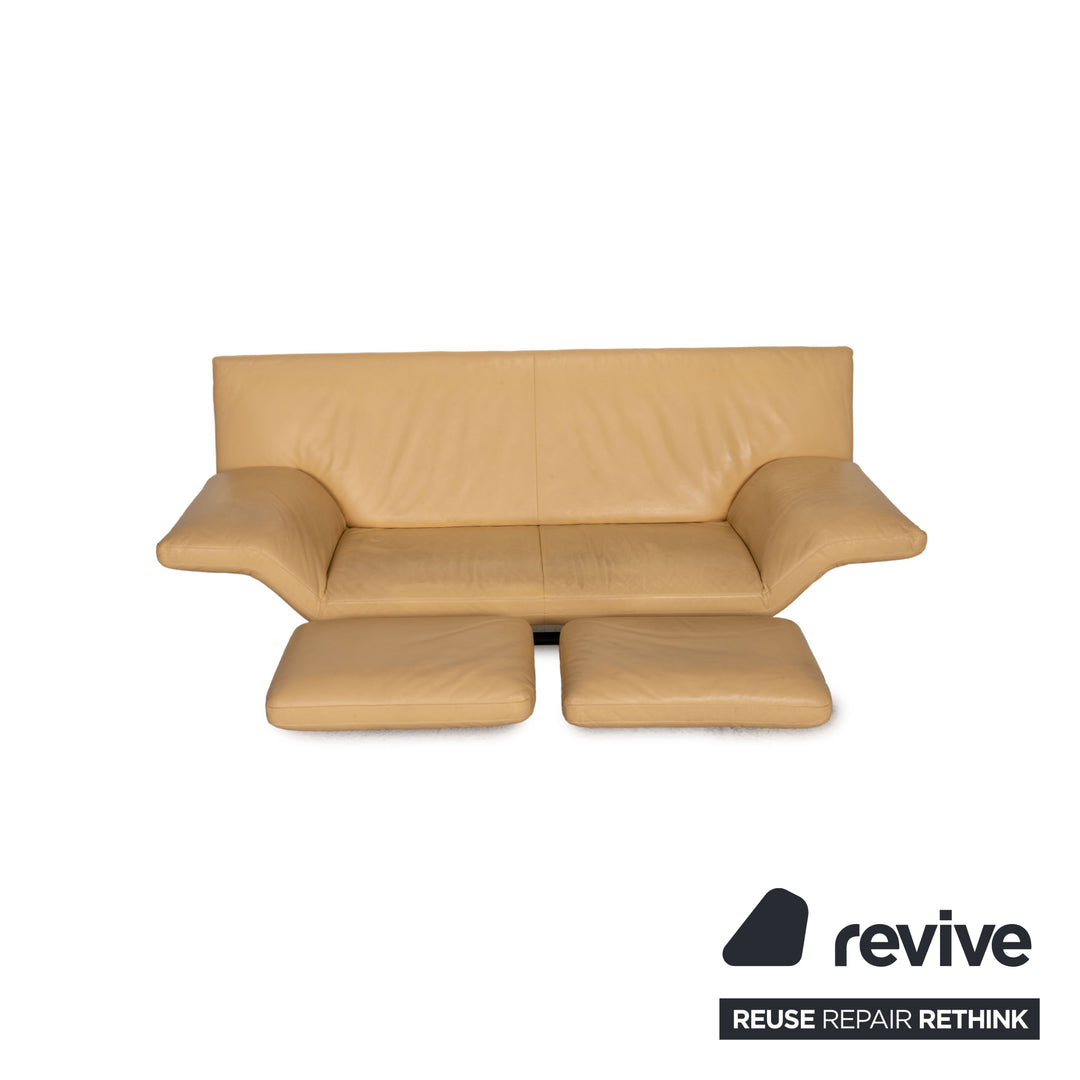 Designo Flyer Leder Sofa Garnitur Creme 2x Zweisitzer Couch Funktion Relaxfunktion