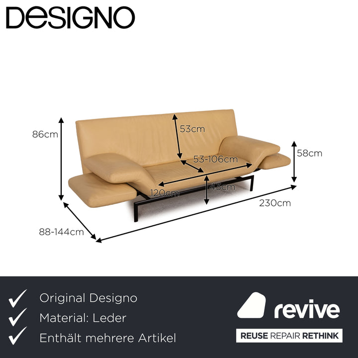 Designo Flyer Leder Sofa Garnitur Creme 2x Zweisitzer Couch Funktion Relaxfunktion