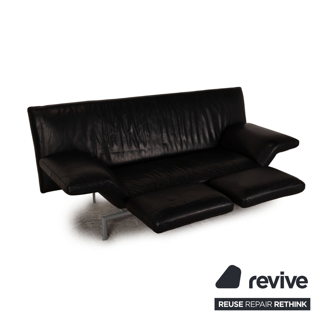 Designo Flyer Leather Two Seater Black Sofa Couch Function