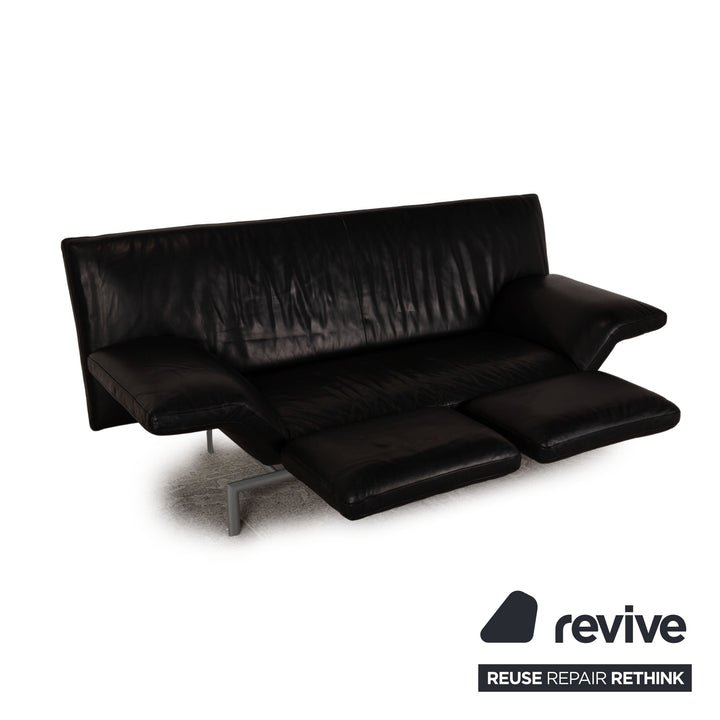 Designo Flyer Leather Two Seater Black Sofa Couch Function