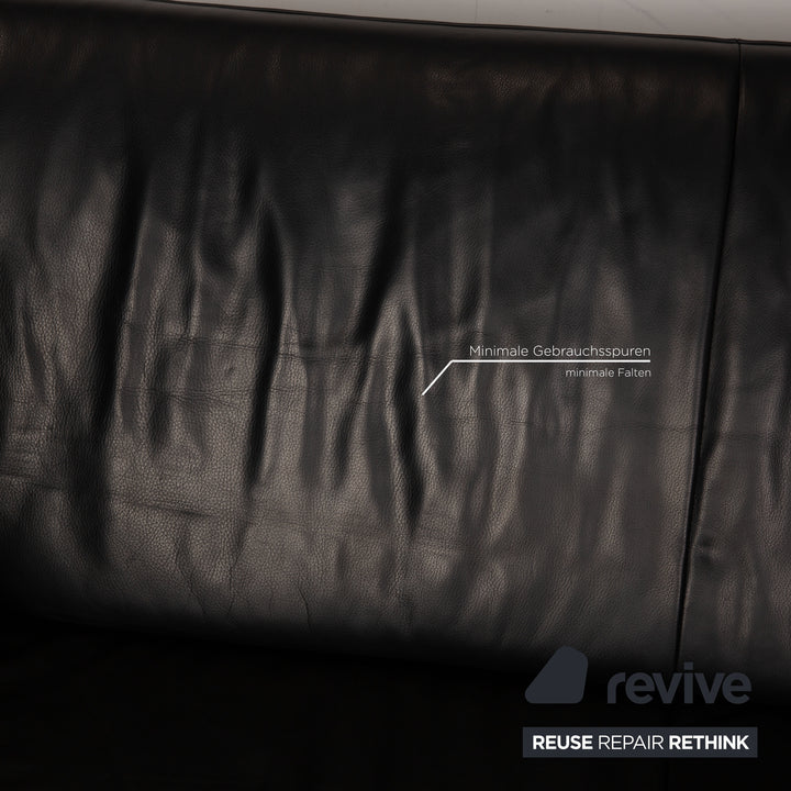 Designo Flyer Leather Two Seater Black Sofa Couch Function