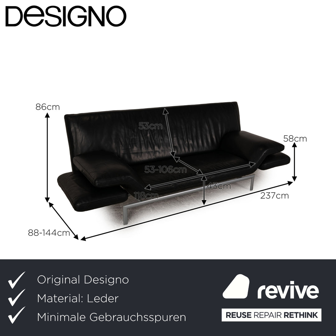 Designo Flyer Leather Two Seater Black Sofa Couch Function