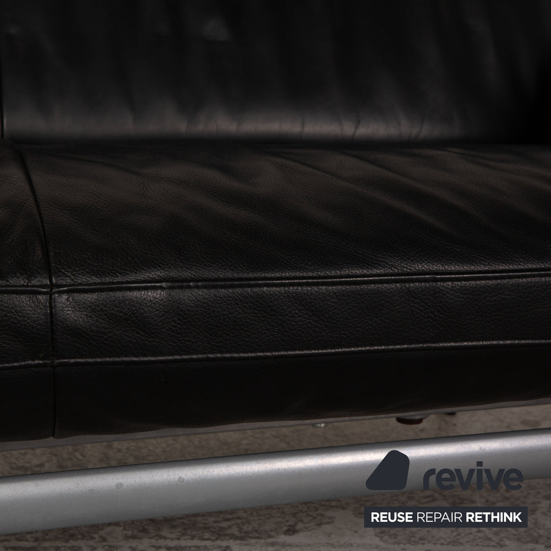 Designo Flyer Leather Two Seater Black Sofa Couch Function