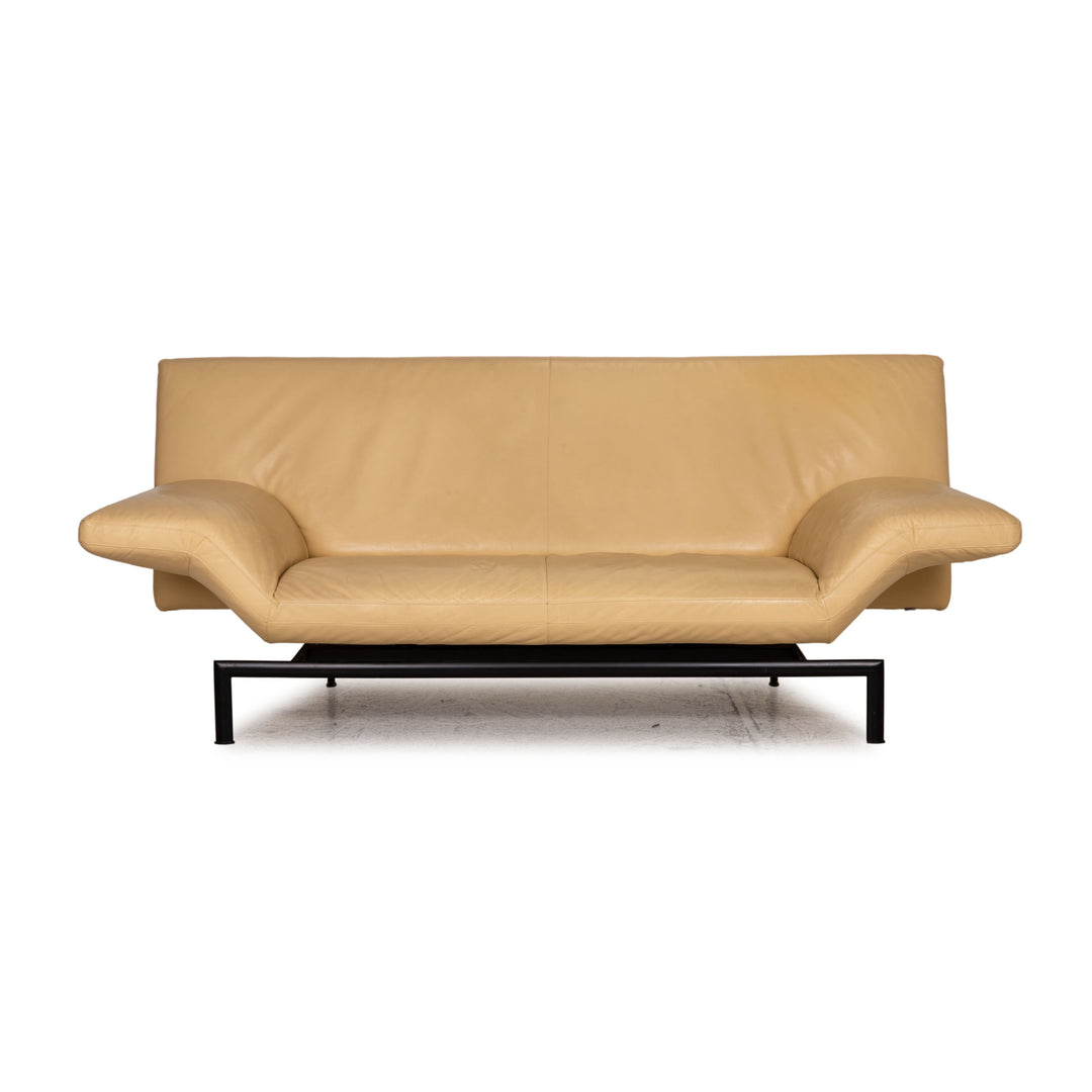 Designo Leder Sofa Creme Zweisitzer Couch