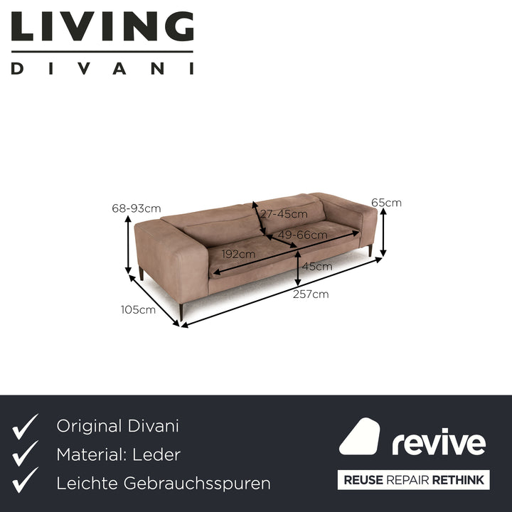 Divani Rigoletto Leather Sofa Taupe Four Seater Couch