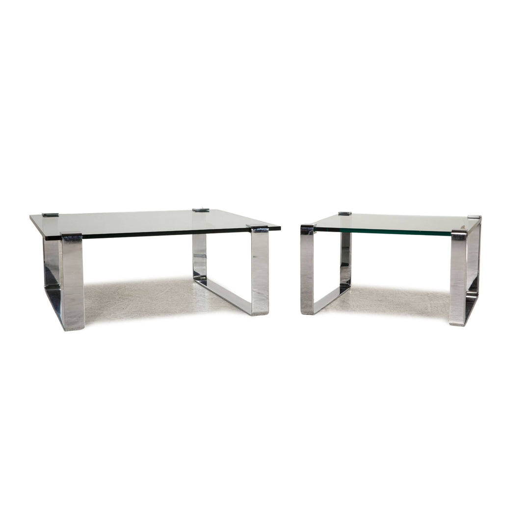 Draenert Klassik 1022 Glas Tisch Garnitur Silber 2xCouchtisch
