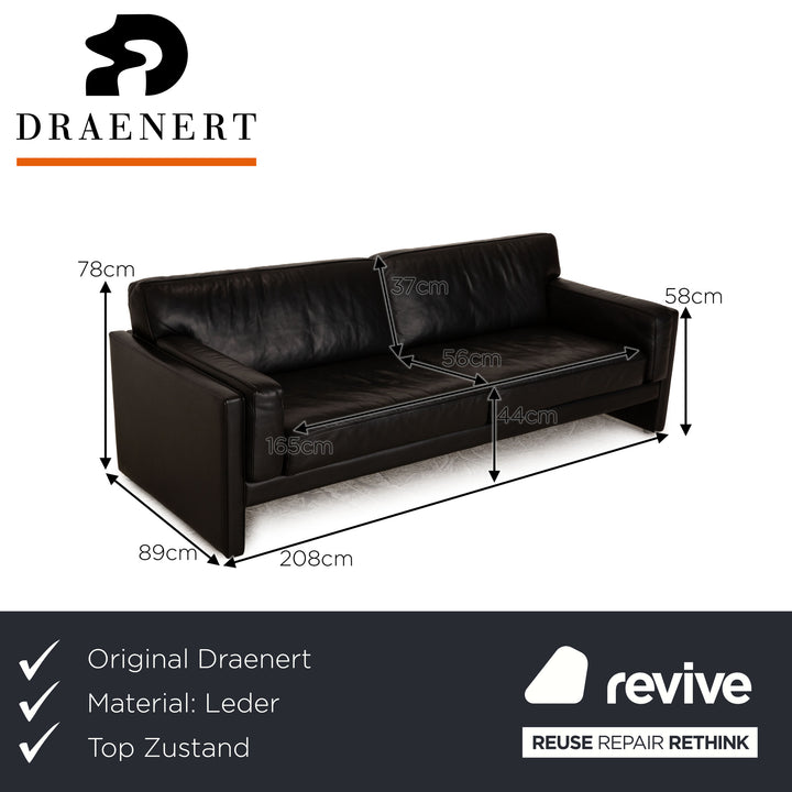 Draenert Orion 1 Leder Dreisitzer Schwarz Sofa Couch