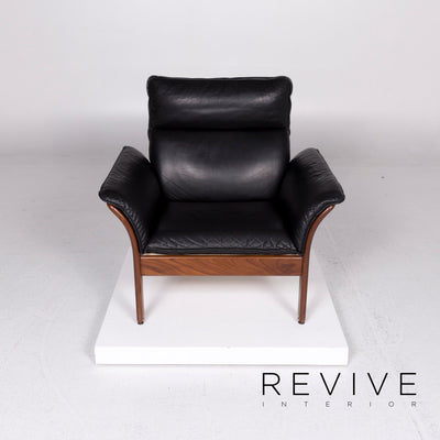 Dreipunkt Scala Leder Holz Sofa Garnitur Schwarz 1x Dreisitzer 1x Sessel #11129