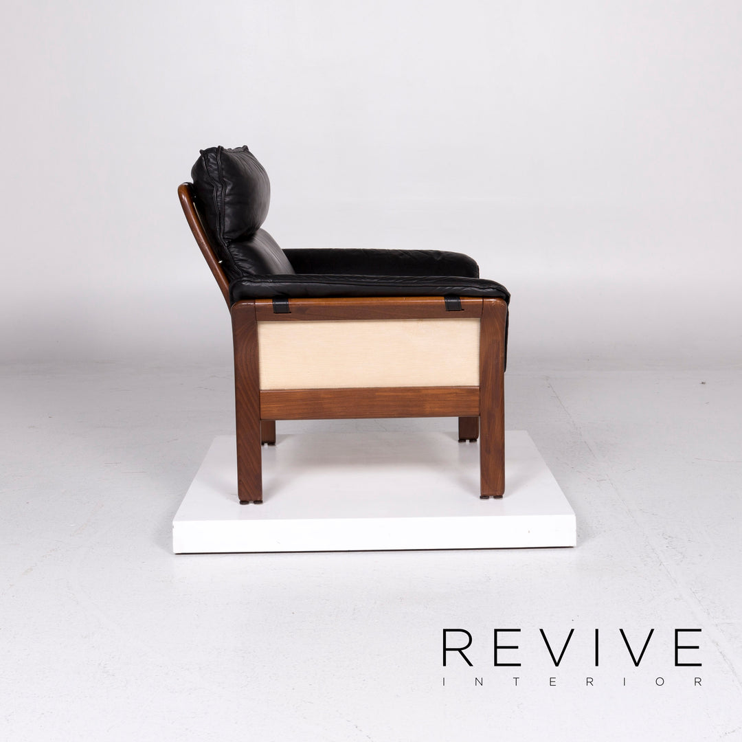 Three-point Scala leather wood sofa set black 1x three-seater 1x armchair #11129
