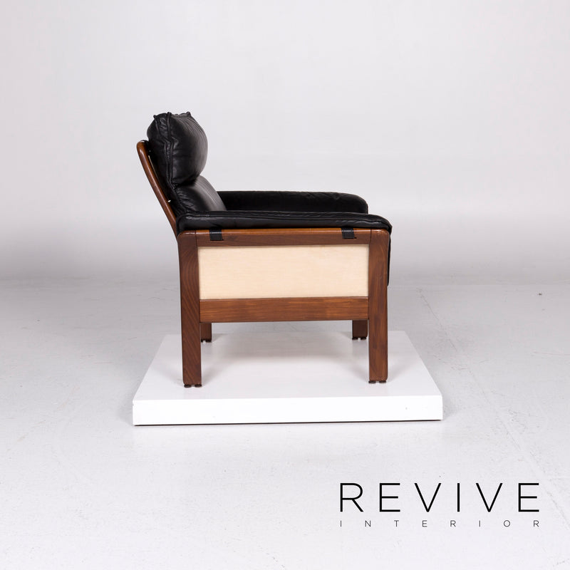 Dreipunkt Scala Leder Holz Sofa Garnitur Schwarz 1x Dreisitzer 1x Sessel 