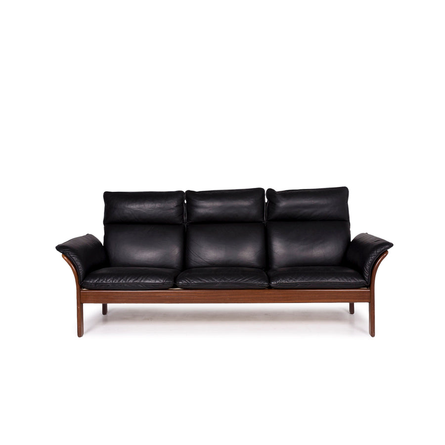 Three Point Scala Leather Wood Sofa Black Three Seater Couch #11037