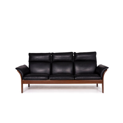 Dreipunkt Scala Leder Holz Sofa Schwarz Dreisitzer Couch #11037
