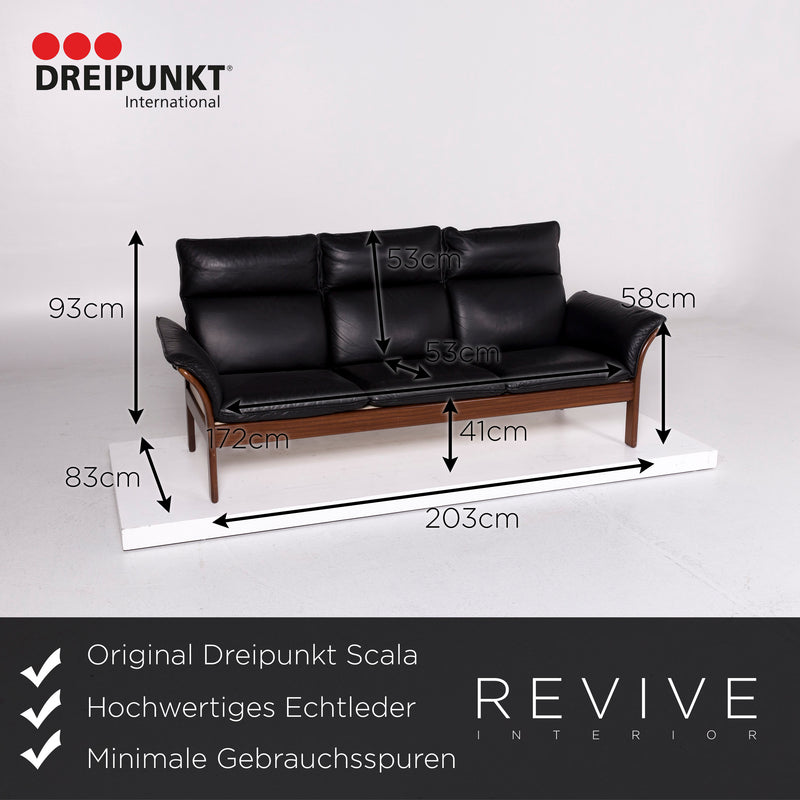 Dreipunkt Scala Leder Holz Sofa Garnitur Schwarz 1x Dreisitzer 1x Sessel 