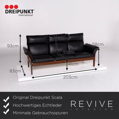 Dreipunkt Scala Leder Holz Sofa Schwarz Dreisitzer Couch #11037