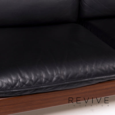 Dreipunkt Scala Leder Holz Sofa Garnitur Schwarz 1x Dreisitzer 1x Sessel #11129