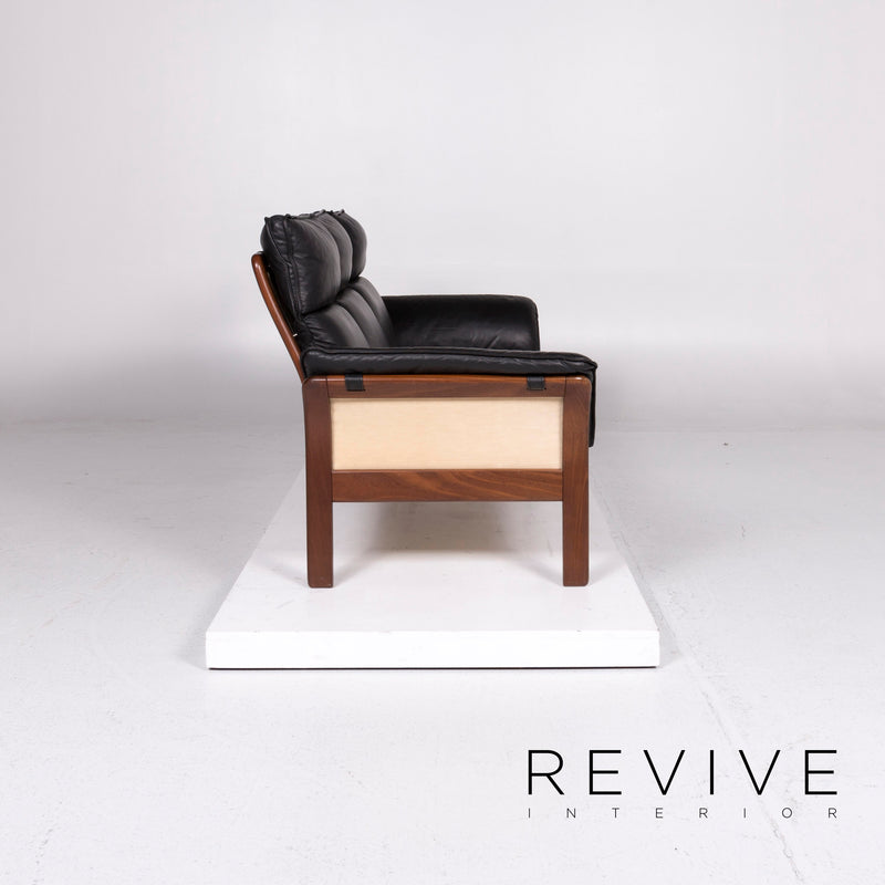 Dreipunkt Scala Leder Holz Sofa Garnitur Schwarz 1x Dreisitzer 1x Sessel 