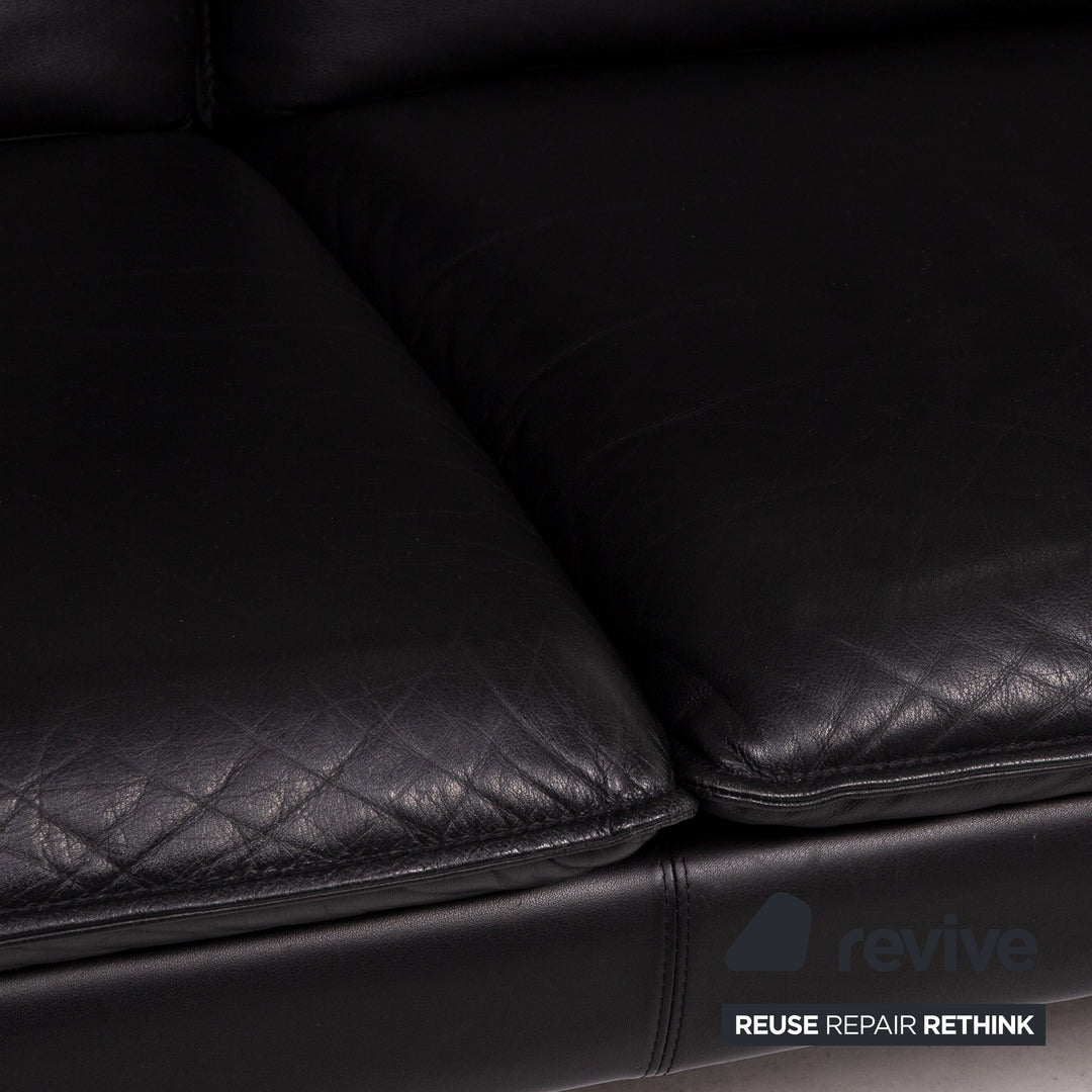 Dreipunkt Scala Leder Sofa Schwarz Dreisitzer Couch #15220