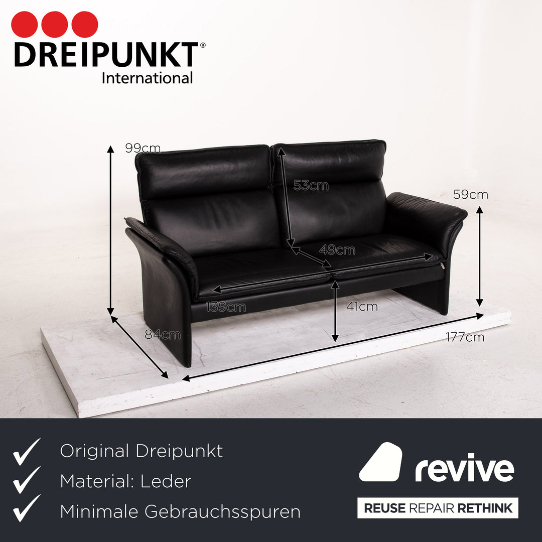 Dreipunkt Scala Leder Sofa Schwarz Dreisitzer Couch #15220