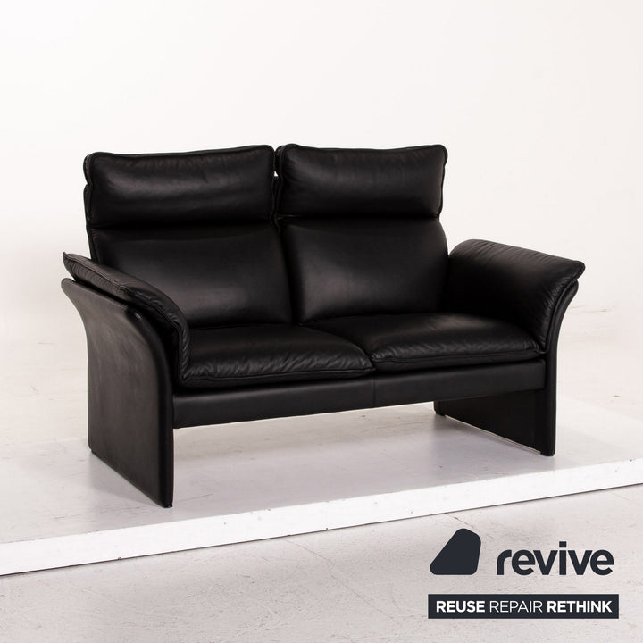 Three Point Scala Leather Sofa Black Two Seater Couch #15221