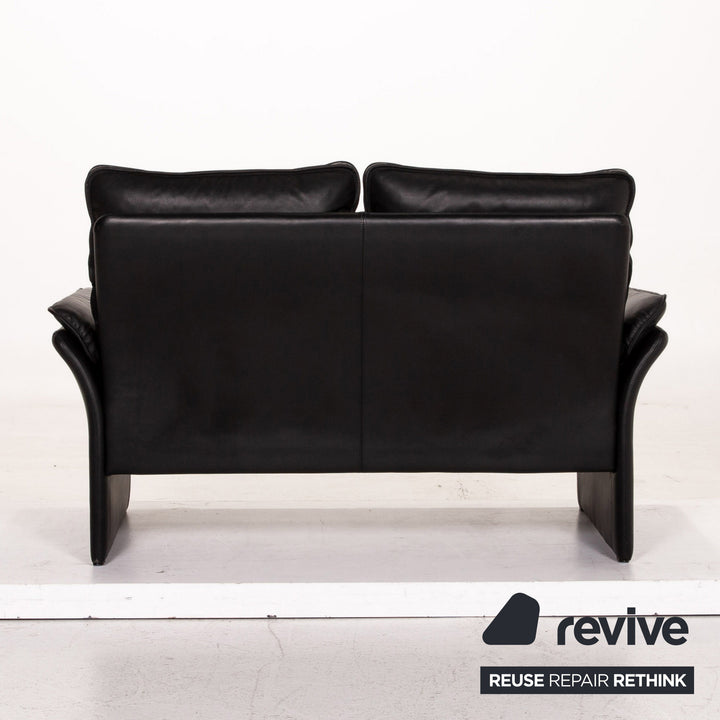 Three Point Scala Leather Sofa Black Two Seater Couch #15221