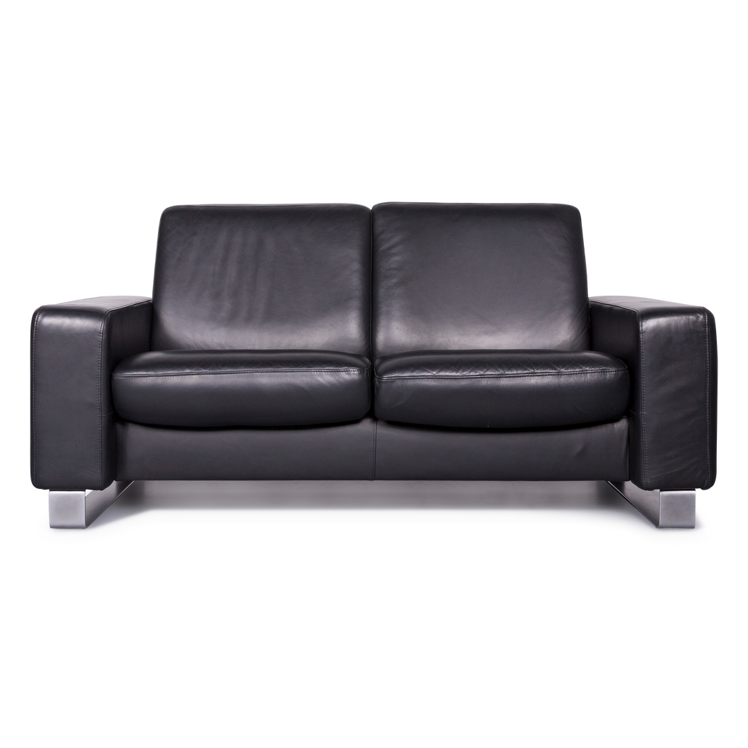 Stressless Space Designer Leather Sofa Black Genuine Leather Two-Seater Couch Relax #6737