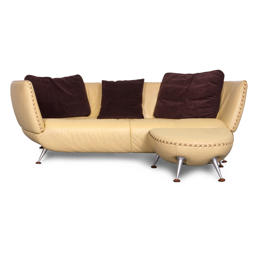 de Sede DS 102 Designer Leder Sofa Beige Echtleder Dreisitzer Couch #6791