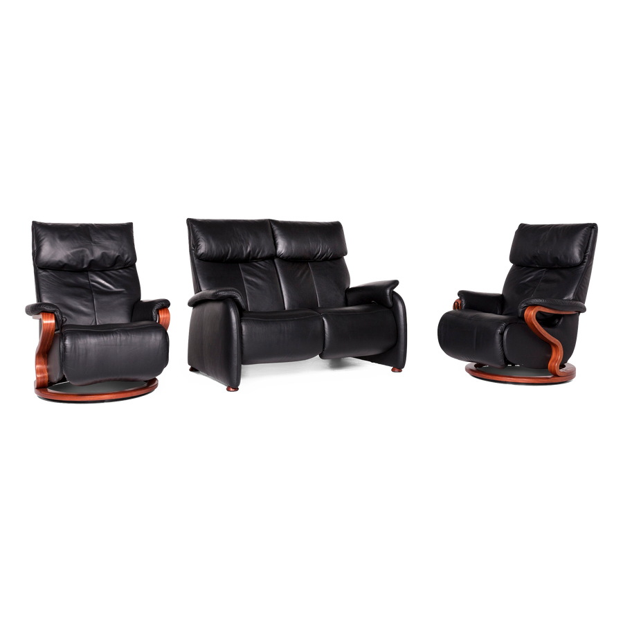 Himolla designer leather sofa set black armchair two-seater couch #8923