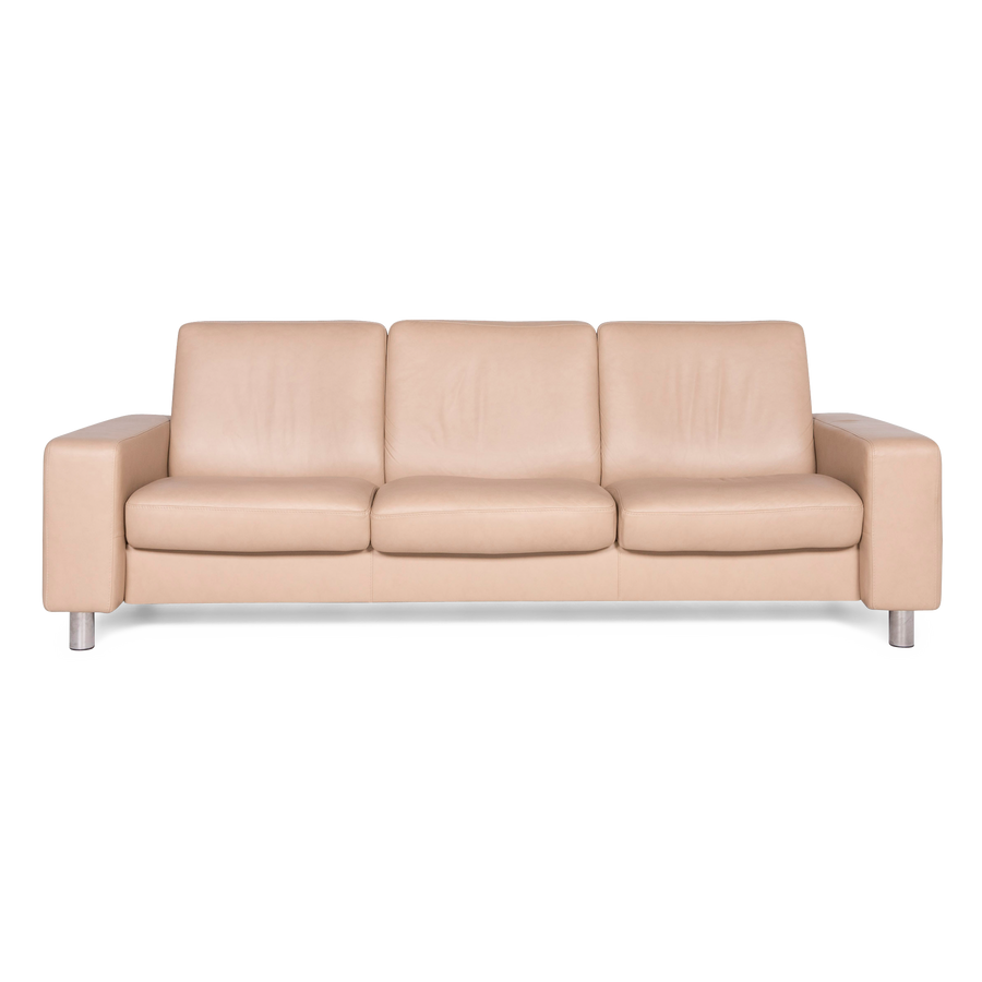 Stressless designer leather sofa beige real leather three-seater couch #8472