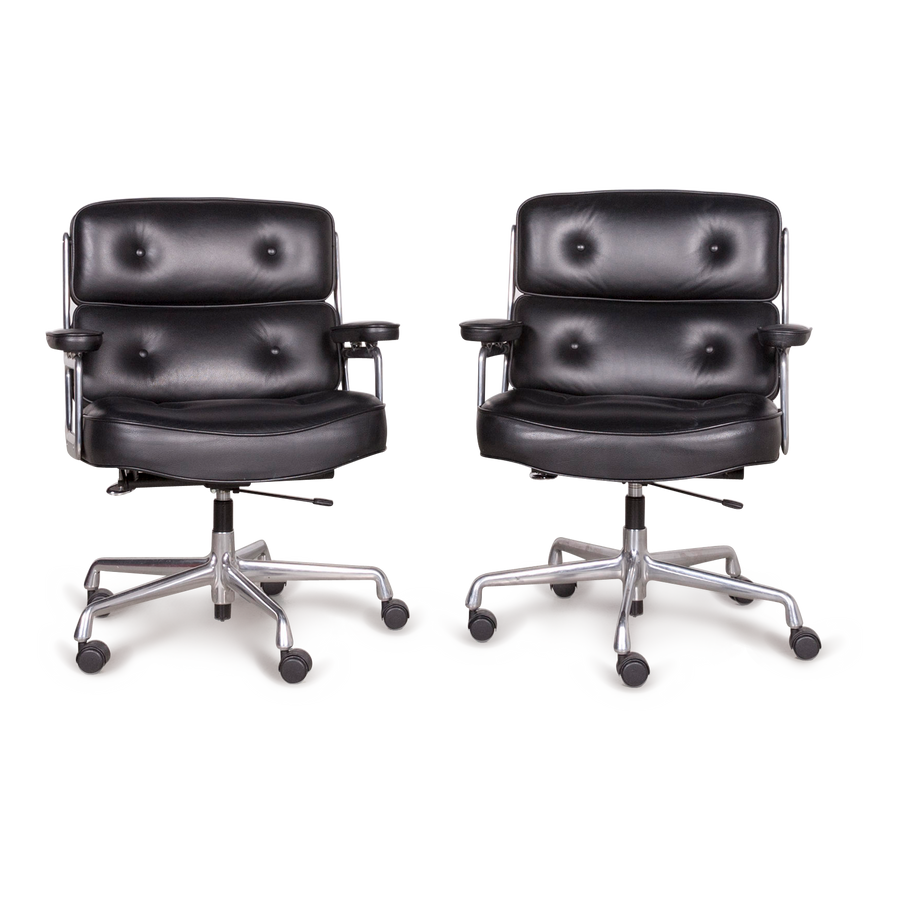 Vitra ES 104 Lobby Chair Designer Leder Sessel Schwarz Echtleder Zwei Stück #8478