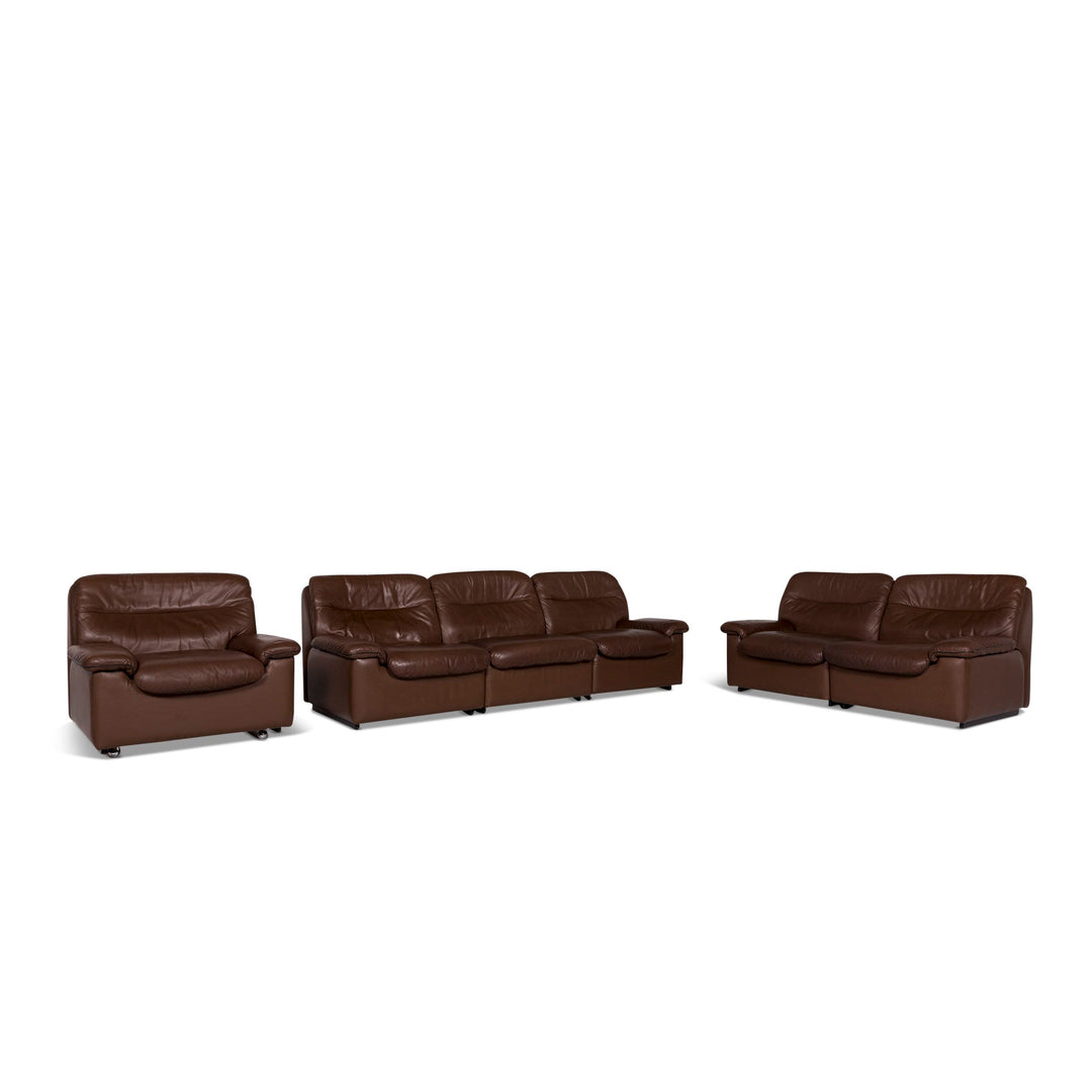 de Sede leather sofa set brown 1x three-seater 1x two-seater 1x armchair #9817