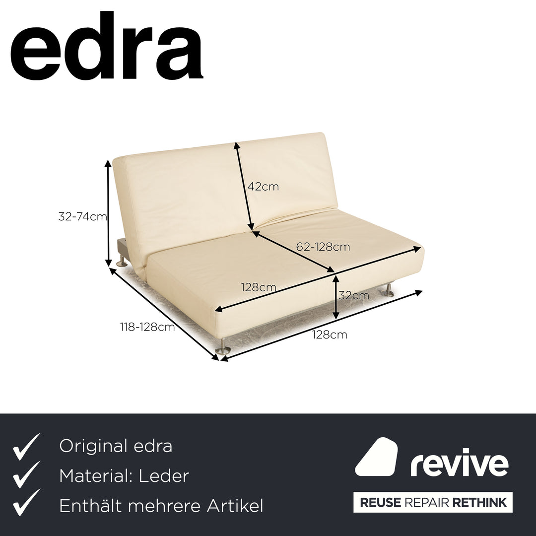 Edra Damier Leder Sofa Garnitur Creme 2x Zweisitzer manuelle Funktion Schlaffunktion