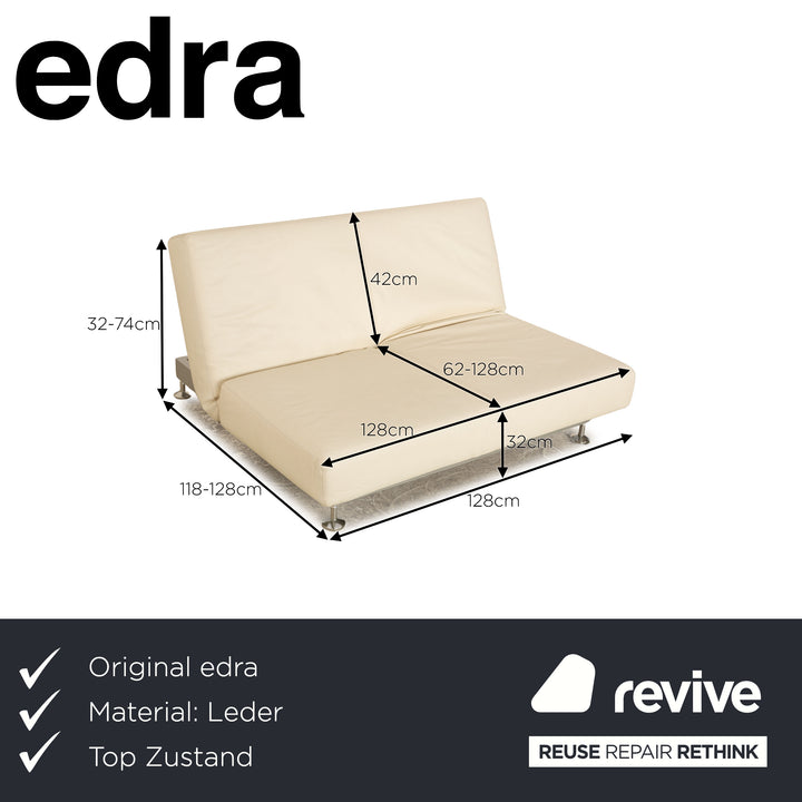 Edra Damier Leder Zweisitzer Creme Sofa Couch manuelle Funktion Schlaffunktion
