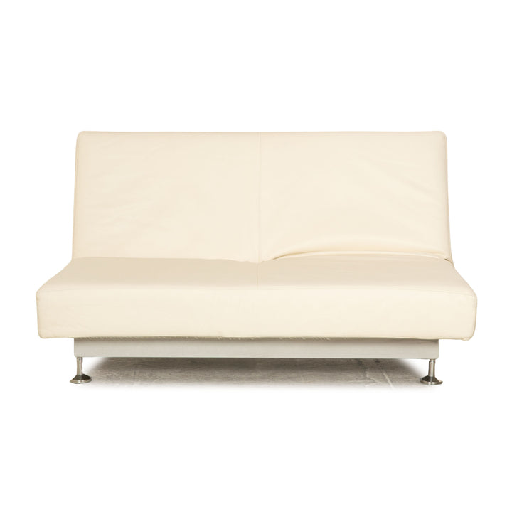 Edra Damier Leder Zweisitzer Creme Sofa Couch manuelle Funktion Schlaffunktion